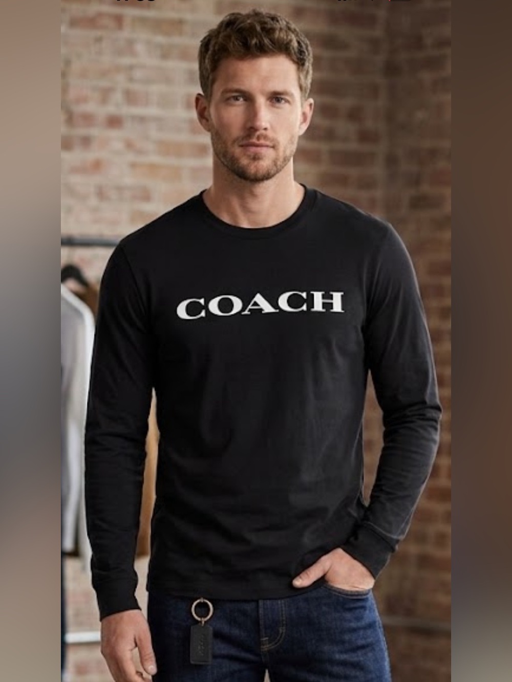 COACH Essentials Black Long-Sleeve Logo Shirt with White Lettering -Unisex NWOT
